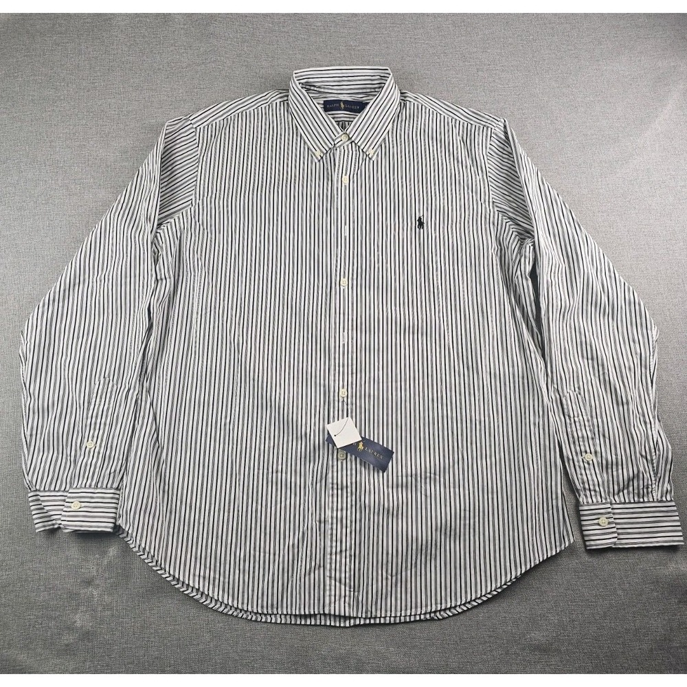 Ralph Lauren Shirt Mens XL Black White Striped Button Down Long Sleeve Pony